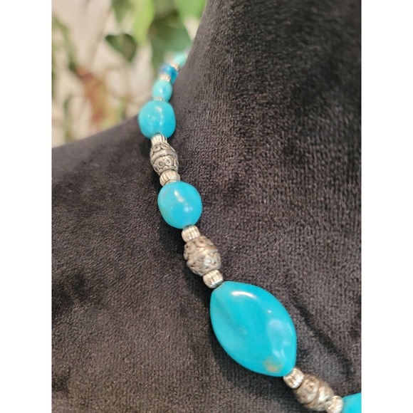 Womens Fashion Turquoise Gemstone Statement Beaded Necklace Handmade Jewelry - Picture 4 of 5